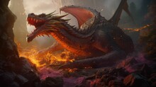 Fiery Red Dragon, In The Middle Of A Destroyed City, Thick Smoke In The Sky, Very Real, Scary