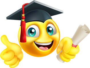 Wall Mural - An education school college graduate student emoji emoticon face in graduation or convocation cap hat cartoon