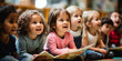 Leinwandbild Motiv Kinder im Kindergarten haben Spaß und sind interessiert an Lesestunde, ai generativ