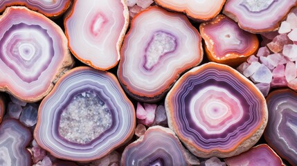 Agate crystals. Colorful agates. Piece of purple agate.