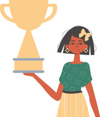 Wall Mural - The girlfriend holds the achiever 's cup in his handwrite. Trendy style, Vector Illustration
