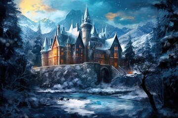 Wall Mural - Illustration of fantasy art, fantasy world and castle , Generative AI