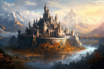 Wall Mural - Illustration of fantasy art, fantasy world and castle , Generative AI