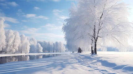 Wall Mural - Winter Wonderland, Snowy Landscapes. Generative Ai