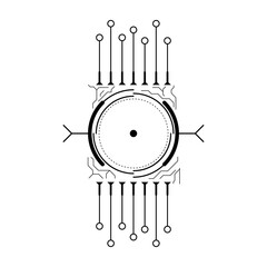 Poster - Abstract Black Simple Line Cpu, Computer, Technology Doodle Outline Element Vector Design Style Sketch Isolated On White Background Illustration