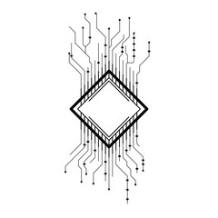 Poster - Abstract Black Simple Line Cpu, Computer, Technology Doodle Outline Element Vector Design Style Sketch Isolated On White Background Illustration