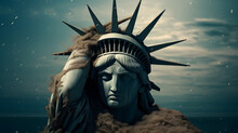 Statue Of Liberty With Head In Hands, Breakdown Of Society Concept