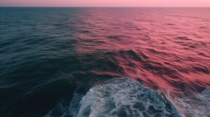Vast pink and blue ocean surface. Generative ai composite.