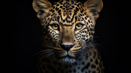 Jaguar face on black background. Generative Ai