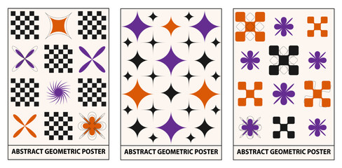Wall Mural - Vector set of abstract geometric backgrounds. Brutalist vertical poster. Minimal monochrome swiss design aesthetic. Bauhaus vector poster