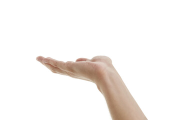 Man hand to hold something isolated on white background