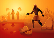 Biblical Vector Illustration Series, The Ten Plagues Of Egypt, First Plague, Water Turned To Blood