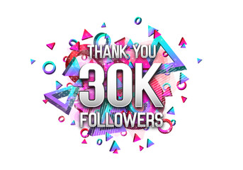 Sticker - 30000 followers. Poster for social network and followers. Vector template for your design.