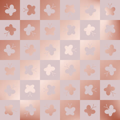 Poster - Butterfly seamless pattern. Repeating butterflys background for design prints. Repeated modern flowers. Rose gold foil. Gift wrapper repeat patern. Golden marble. Graphic paper. Vector illustration