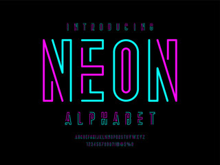 Poster - trendy neon style alphabet design with uppercase, numbers and symbols