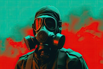 Wall Mural - A man in a gas mask, Nuclear war