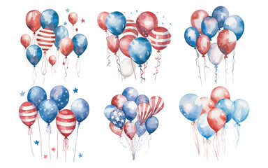 watercolor 4th of July Balloons clipart for graphic resources