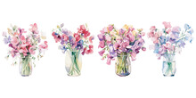 Watercolor Flower Sweet Peas In A Vase Clipart For Graphic Resources