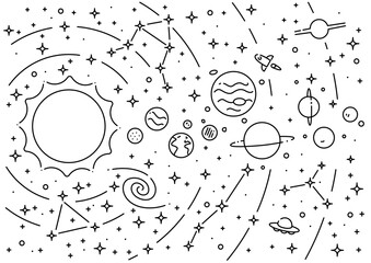 Poster - Solar system planets and sun vector educational illustration. 