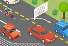 3D Isometric Flat Vector Conceptual Illustration Of Safety Driving, Merging On An Entrance Ramp