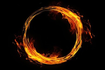 Poster - Abstract Fire Ring on Black Background. Isolated Circle of Flames, Design Art and Illustration