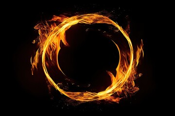 Poster - Abstract Fire Ring on Black Background. Isolated Circle of Flames, Design Art and Illustration