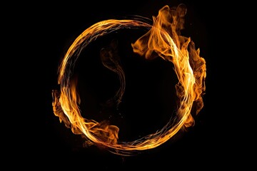 Poster - Abstract Fire Ring on Black Background. Isolated Circle of Flames, Design Art and Illustration