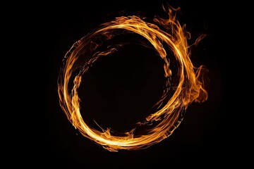 Poster - Abstract Fire Ring on Black Background. Isolated Circle of Flames, Design Art and Illustration