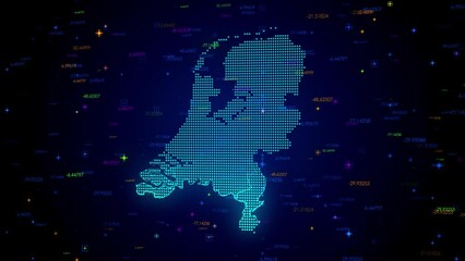 Wall Mural - futuristic motion view blue colorful shiny digital technology hud dots mosaic grid netherlands map l