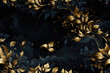Nahtlos wiederholendes Muster - Textur von goldnen mystischen Pflanzen und Blumen vor schwarzen Hintergrund