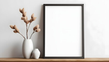 Canvas print: Three empty vertical picture frame mockup in bright modern room