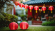 Chinese style red lanterns. Chinese new year decorations. Year of the dragon