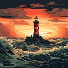 Lighthouse At The Middle Of The Sea - Generate By Generative AI
