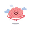 Meditating brain, brain anthropomorphism concept character illustration.