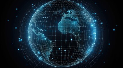 Poster - Transparent planet Earth in a grid of dots and lines. technologies. AI generative.