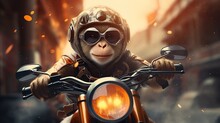Cute Monkey Using Motorbike And Glasses
