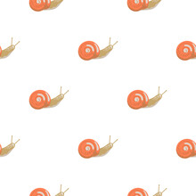 Cute Snails Seamless Pattern. Funny Cartoon Character Wallpaper In Doodle Style.