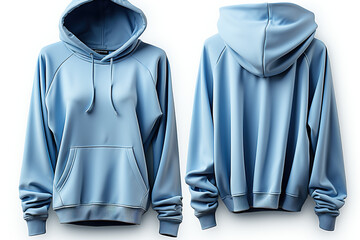 Wall Mural - A pair of blue hoodies on a white background. Generative AI. Mockup with space for your design or logo.