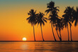 Sunrise hawaii with coconut tree.Generative Ai.