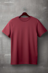 Wall Mural - Awesome burgundy T-Shirt mockup on neutral background. Plain black tshirt for your design, front view. Generative AI.