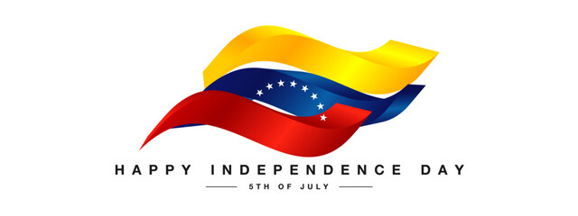 Venezuela Independence Day 5th of July with abstract 3d wavy Venezuela flag isolated on white background