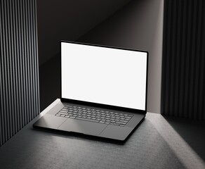Close up Laptop Mockup with blank white screen, Responsive Web Design and website Mockup, advertisement and Branding. 3d Rendering