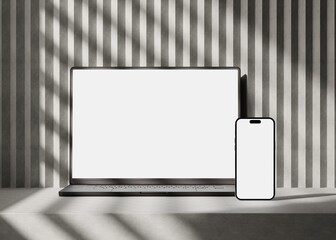 Wall Mural - responsive web design and website mockup, devices collection mockups, smartphone desktop tablet lapt