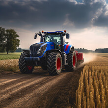 Modern Tractor New Holland T8 Works In The Field