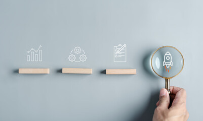 Leinwandbilder - Business growth success achievement PDCA concept, step stair or ladder for planning development leadership and customer target group..