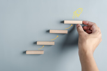 Leinwandbilder - Shortcut Exponential growth or compound interest, investment fast track into staircase, wealth or earning rising up graph increasing profit financial concept...