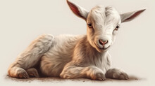 Portrait Of A Baby Goat Kid (Capra Aegagrus Hircus) In A Studio Shot On A White Background. Generative Ai.