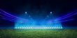 Abstract green football pitch stadium background illuminated by textured green pitch ground. Science, product and sports technology concept