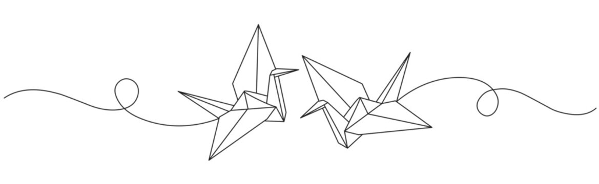 Crane origami line art vector illustration