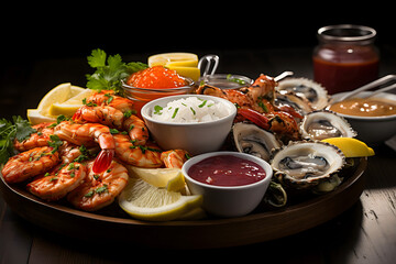 Poster - seafood platter grilled shrimp with lemon